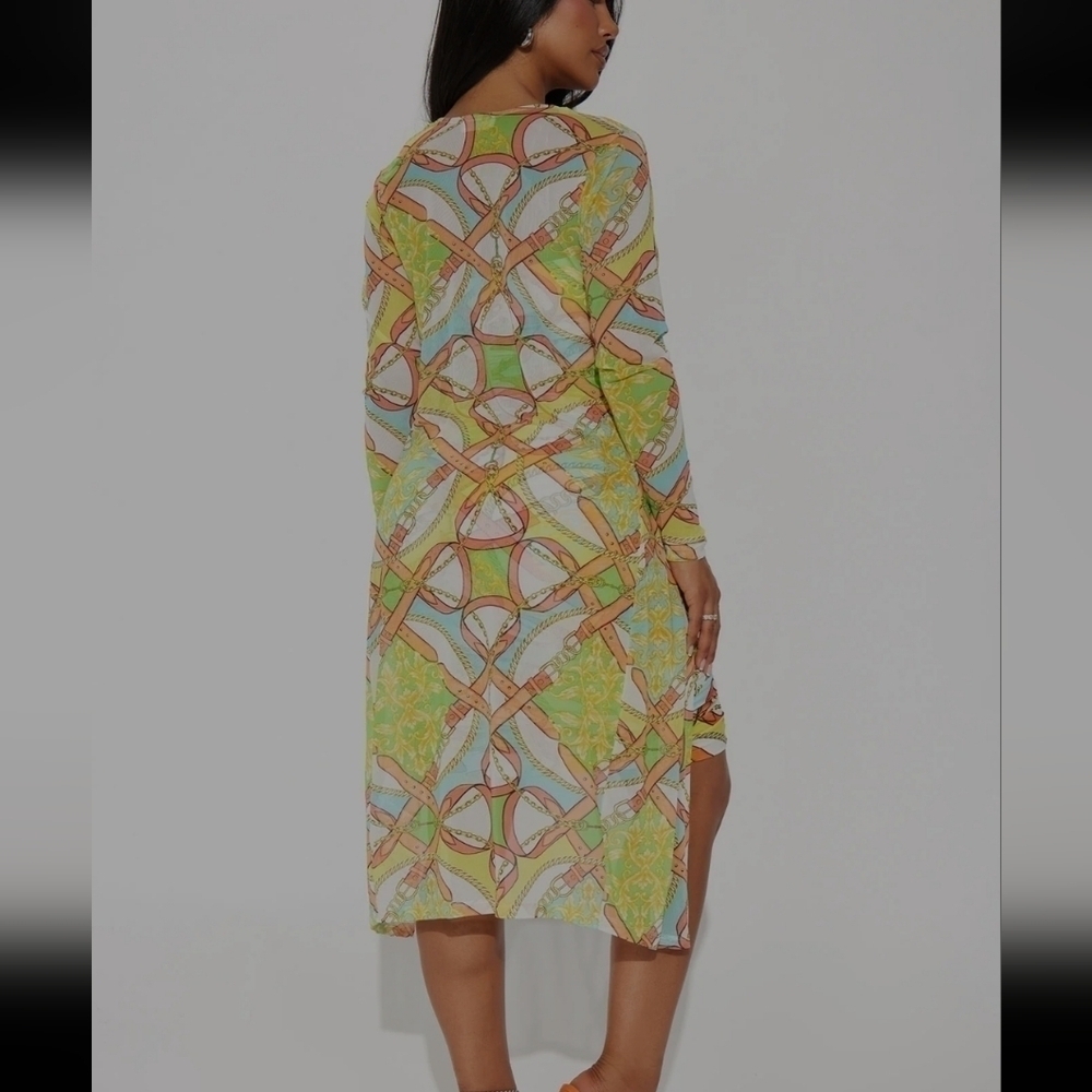Jolie & Joy Midi Dress Set. Yellow Combo. Ruched. Mesh Cardigan. Tube Dr… - Picture 2 of 11
